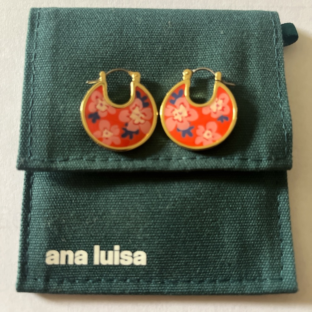 Ana Luisa Pink Floral “Hana” 14k gold enamel earrings